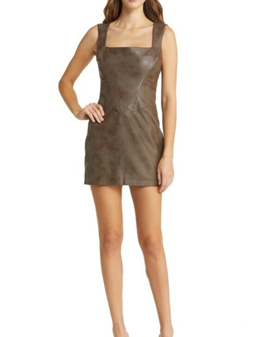 HOUSE OF CB  Pandora Sleeveless Mocha Faux Leather Corset Mini Dress Small $238